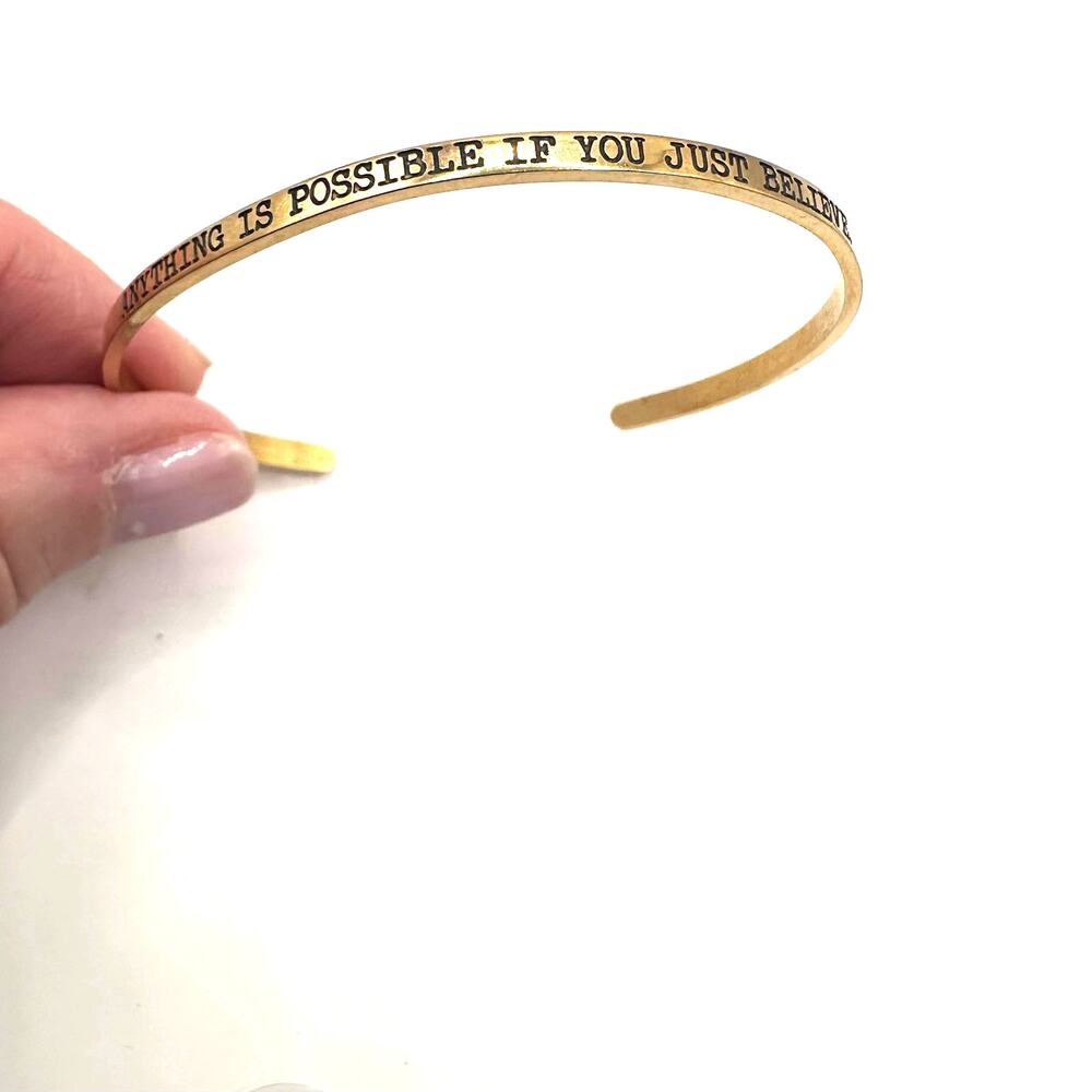 Anything Is Possible If You Just Believe gold tone Cuff Bracelet Inspirational